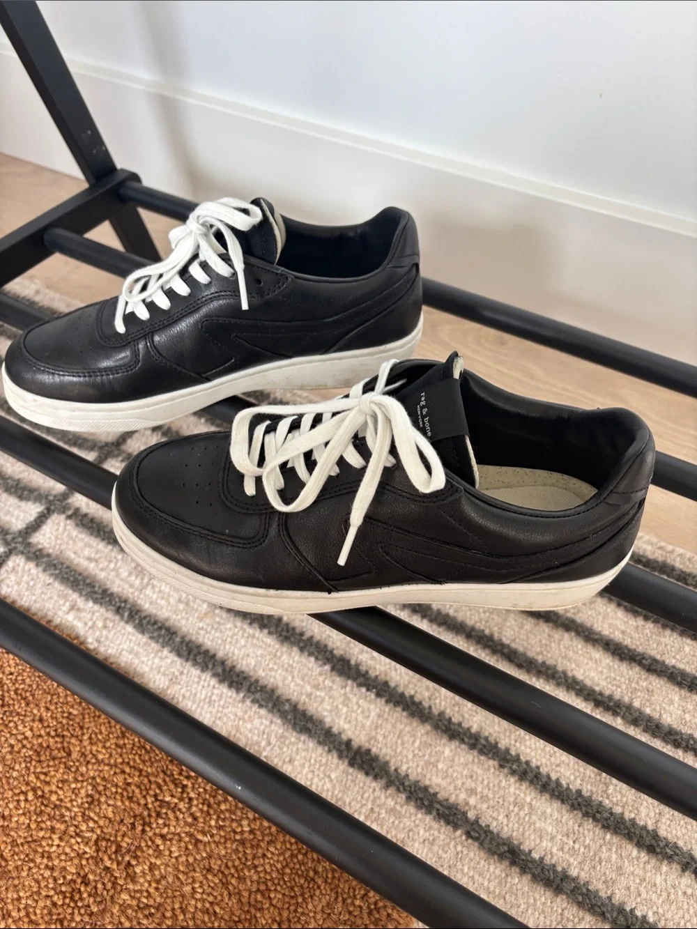 Rag and Bone Black Low-Top Sneakers with White Laces and Sole